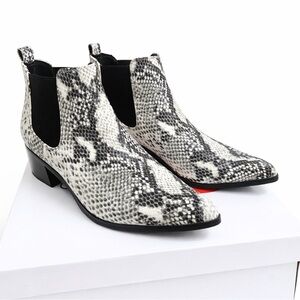 Snake Print Ankle Boots Size 9 Waterproof Block Heel Chelsea Style